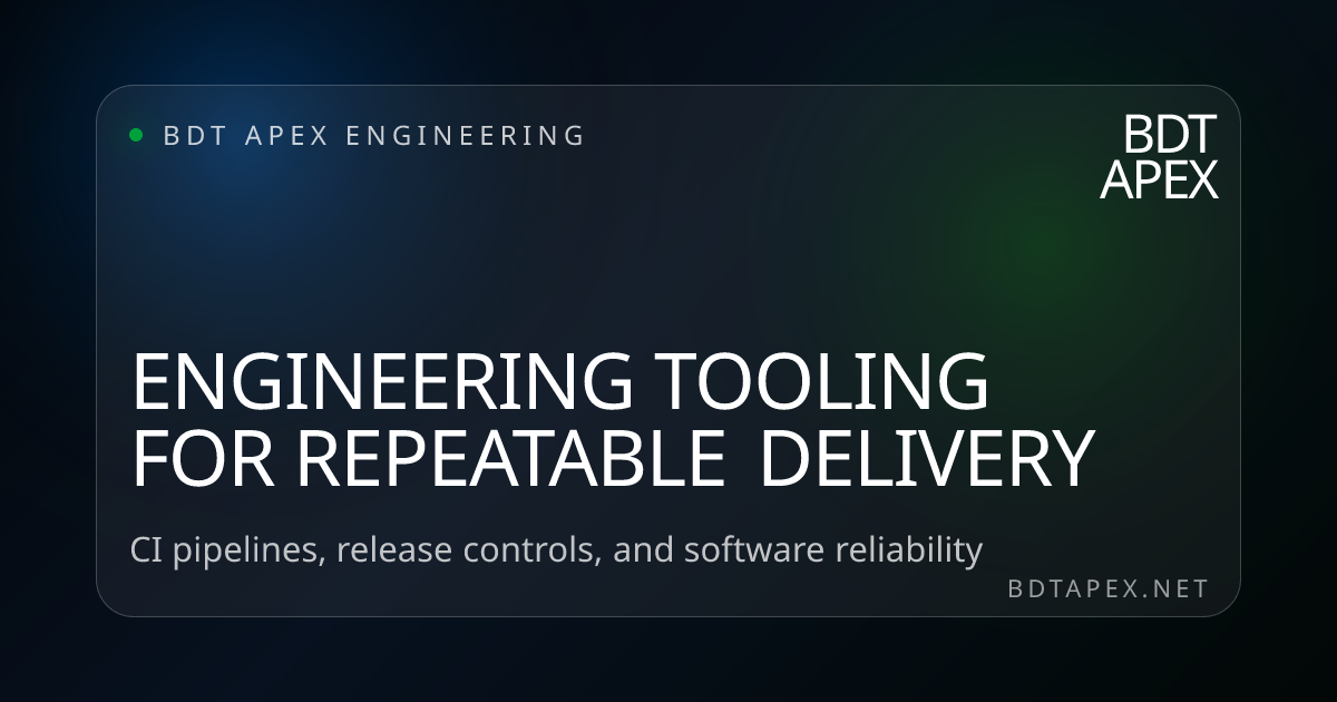 Generated developer tooling image for a BDT Apex article about repeatable delivery.